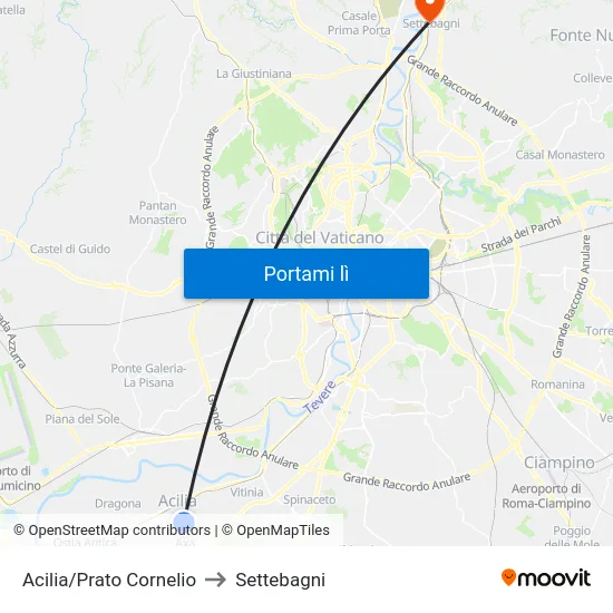 Acilia/Prato Cornelio to Settebagni map