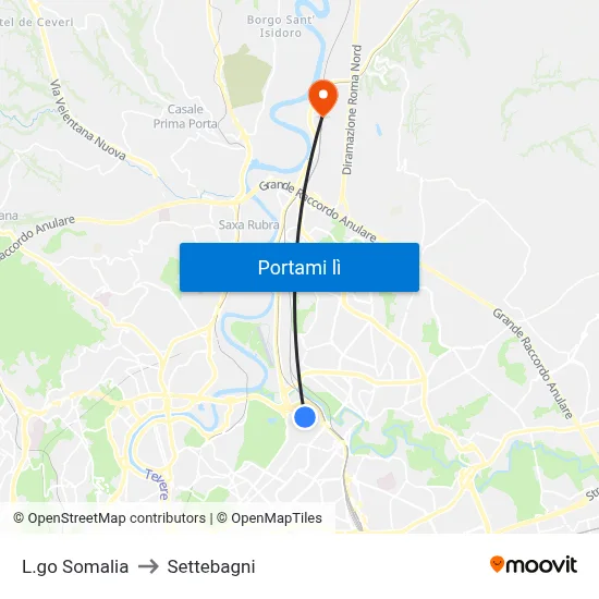 L.go Somalia to Settebagni map