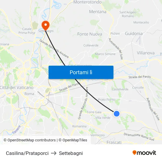 Casilina/Prataporci to Settebagni map