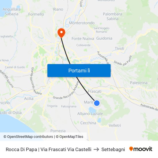Rocca Di Papa | Via Frascati Via Castelli to Settebagni map