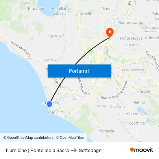 Fiumicino | Ponte Isola Sacra to Settebagni map
