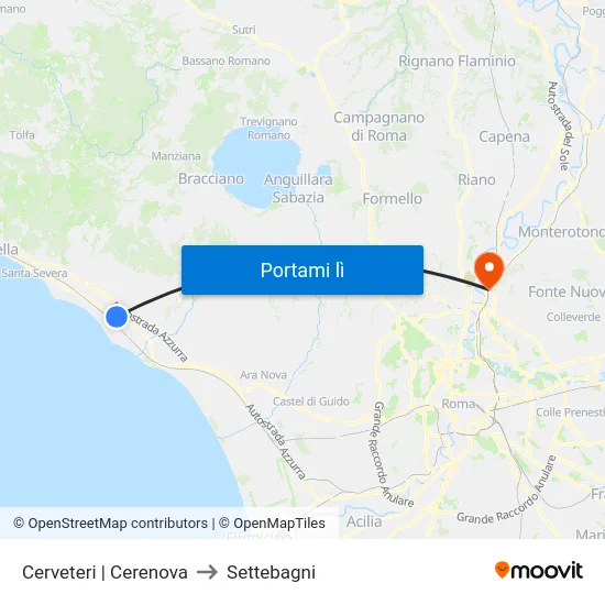Cerveteri | Cerenova to Settebagni map