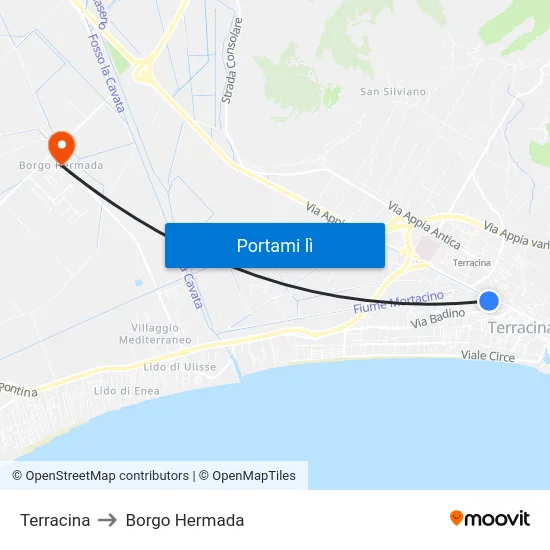 Terracina to Borgo Hermada map