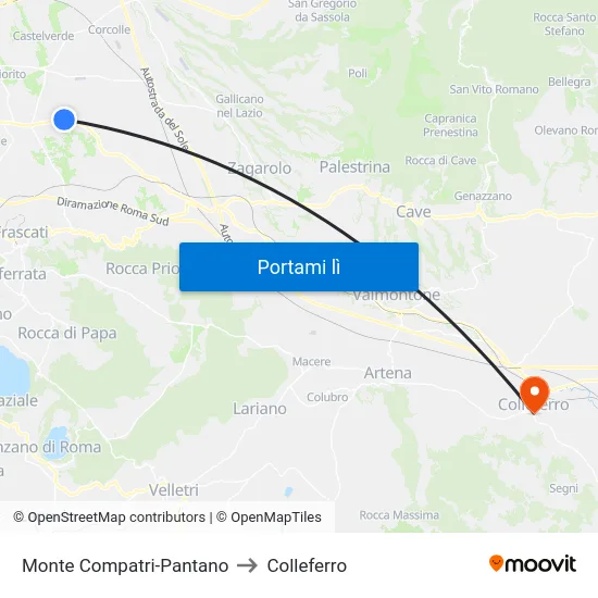 Monte Compatri-Pantano to Colleferro map