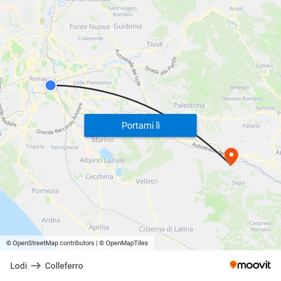 Lodi to Colleferro map