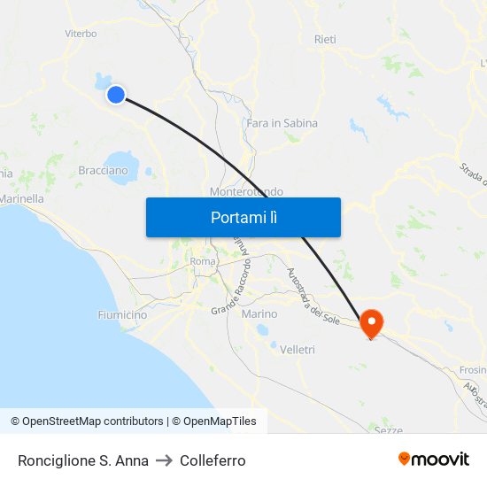 Ronciglione S. Anna to Colleferro map