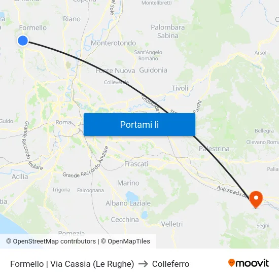 Formello | Via Cassia (Le Rughe) to Colleferro map