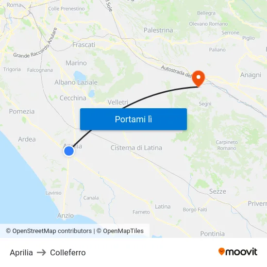 Aprilia to Colleferro map