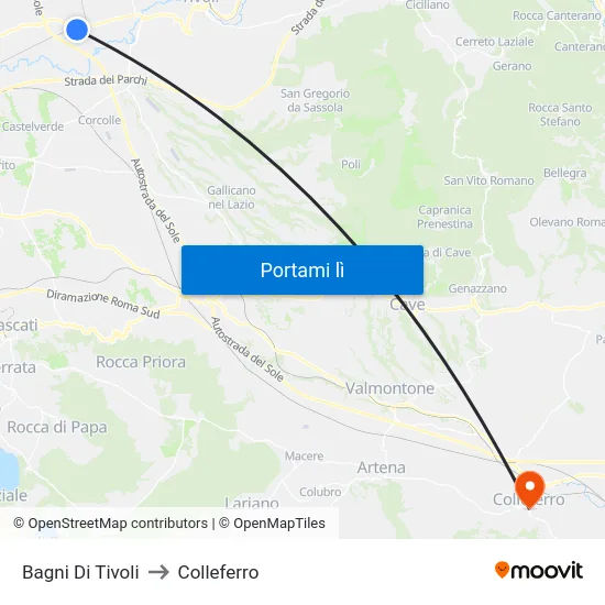 Bagni Di Tivoli to Colleferro map