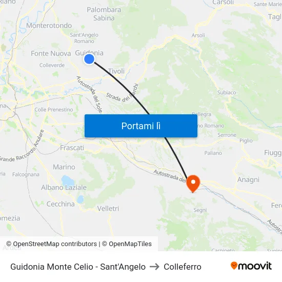 Guidonia Monte Celio - Sant'Angelo to Colleferro map