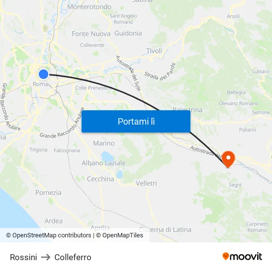 Rossini to Colleferro map