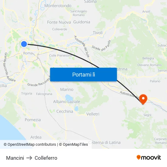Mancini to Colleferro map