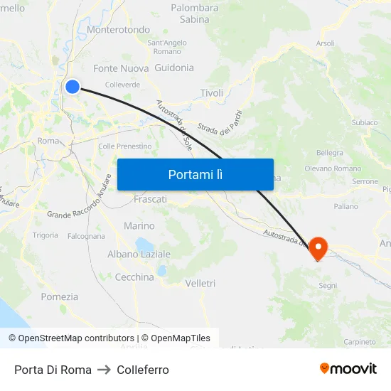 Porta Di Roma to Colleferro map