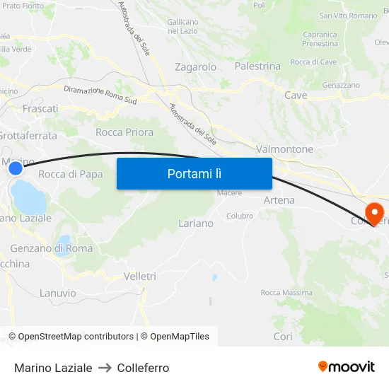 Marino Laziale to Colleferro map