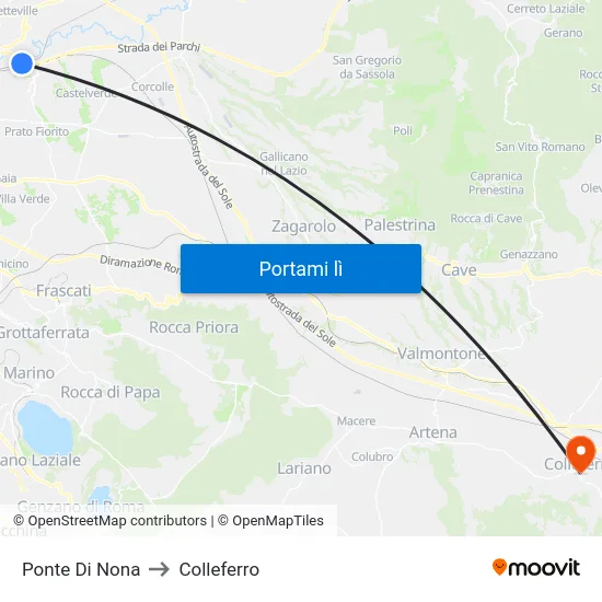 Ponte Di Nona to Colleferro map