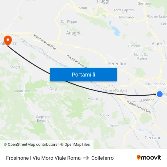 Frosinone | Via Moro Viale Roma to Colleferro map