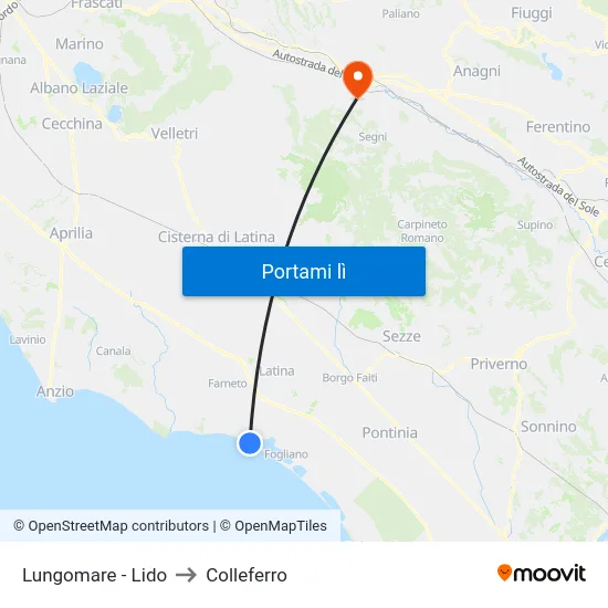 Lungomare - Lido to Colleferro map