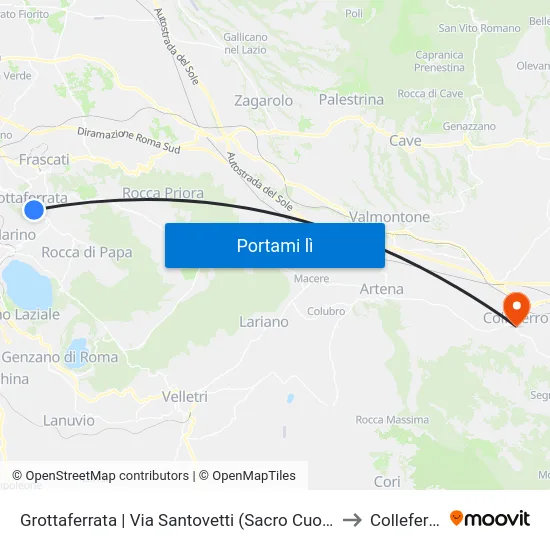 Grottaferrata | Via Santovetti (Sacro Cuore) to Colleferro map