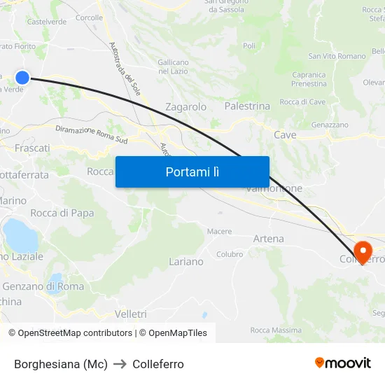 Borghesiana (Mc) to Colleferro map