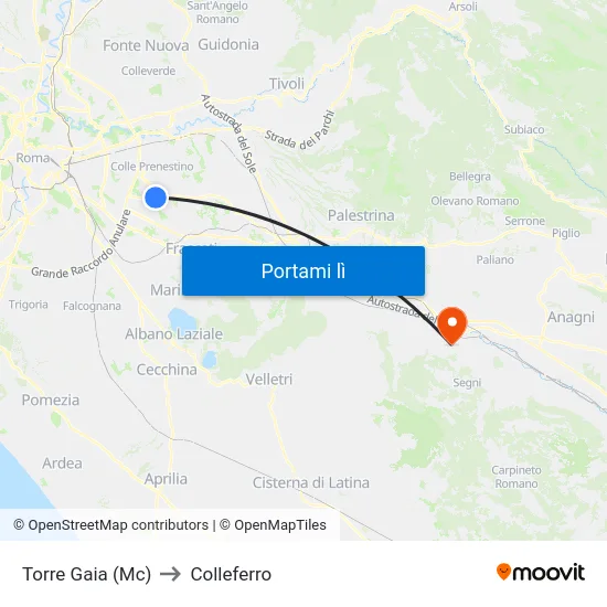 Torre Gaia (Mc) to Colleferro map