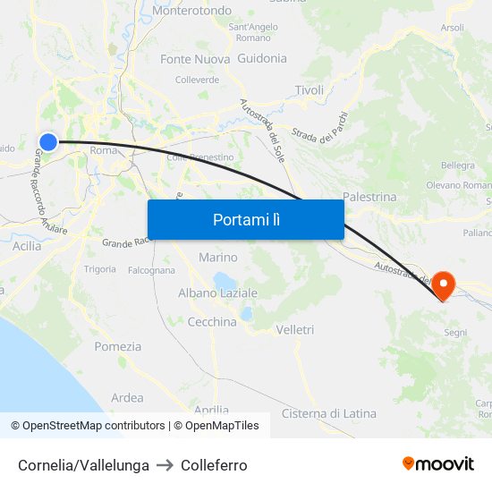 Cornelia/Vallelunga to Colleferro map