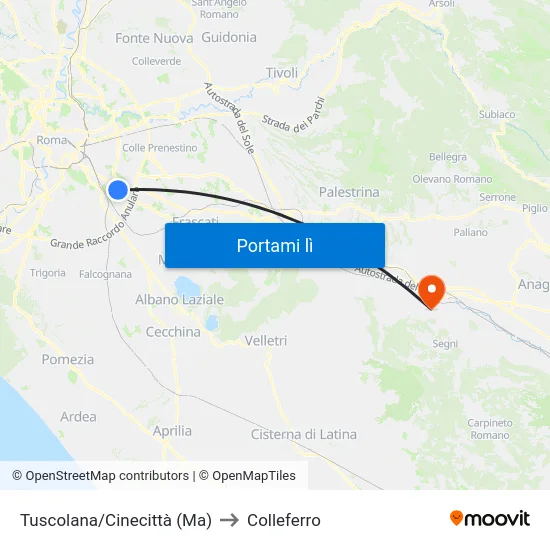 Tuscolana/Cinecittà (Ma) to Colleferro map