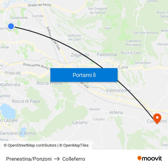Prenestina/Ponzoni to Colleferro map