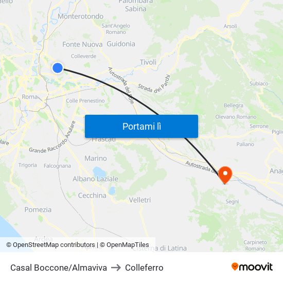 Casal Boccone/Almaviva to Colleferro map