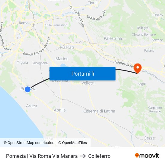 Pomezia | Via Roma Via Manara to Colleferro map