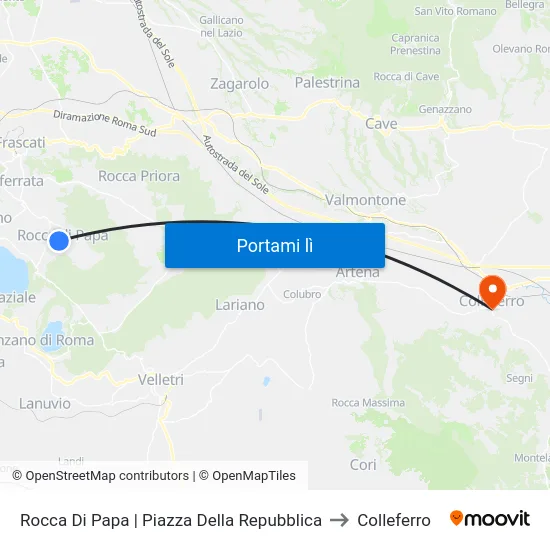 Rocca Di Papa | Piazza Della Repubblica to Colleferro map