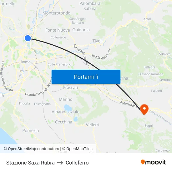Stazione Saxa Rubra to Colleferro map