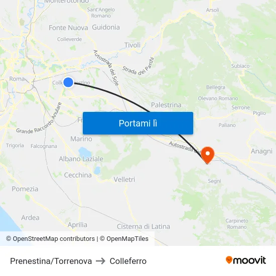 Prenestina/Torrenova to Colleferro map