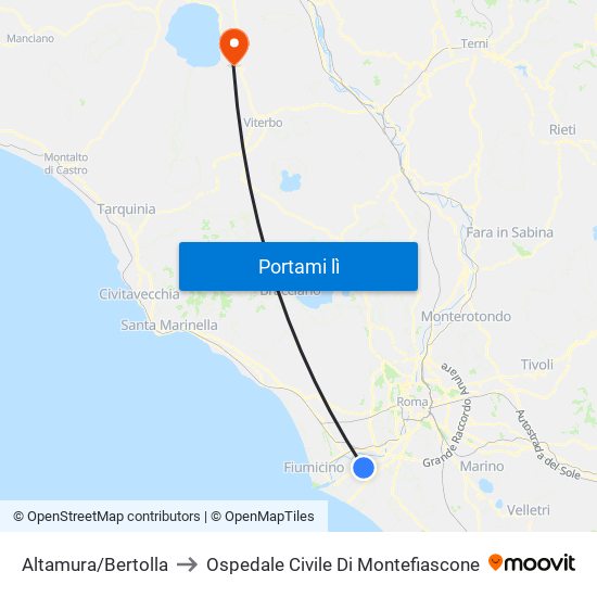 Altamura/Bertolla to Ospedale Civile Di Montefiascone map