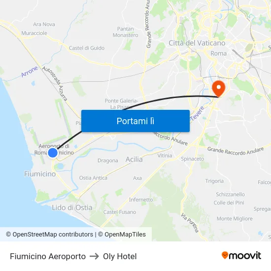 Fiumicino Aeroporto to Oly Hotel map