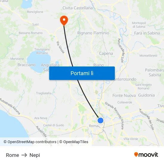 Rome to Nepi map