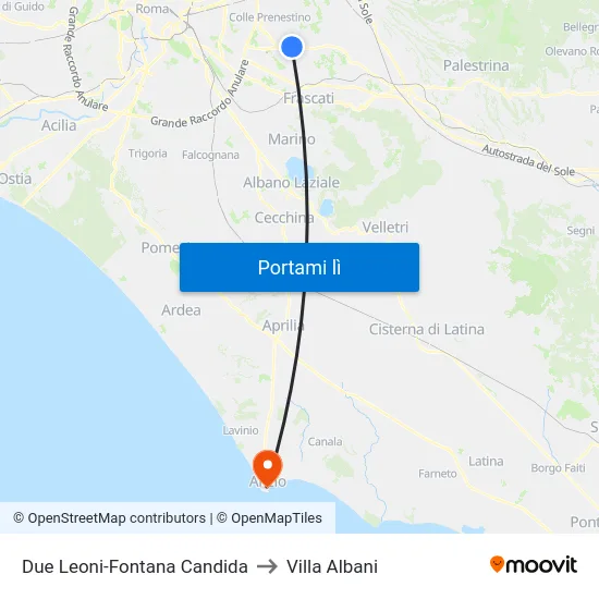 Due Leoni-Fontana Candida to Villa Albani map