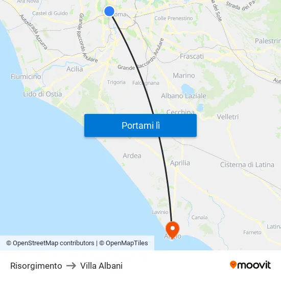 Risorgimento to Villa Albani map