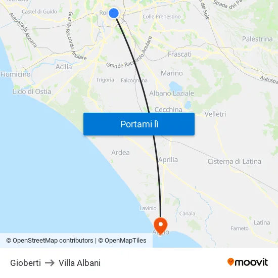 Gioberti to Villa Albani map