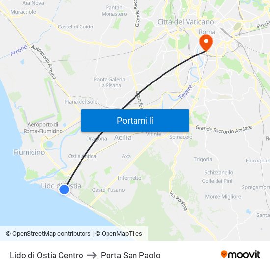 Lido di Ostia Centro to Porta San Paolo map