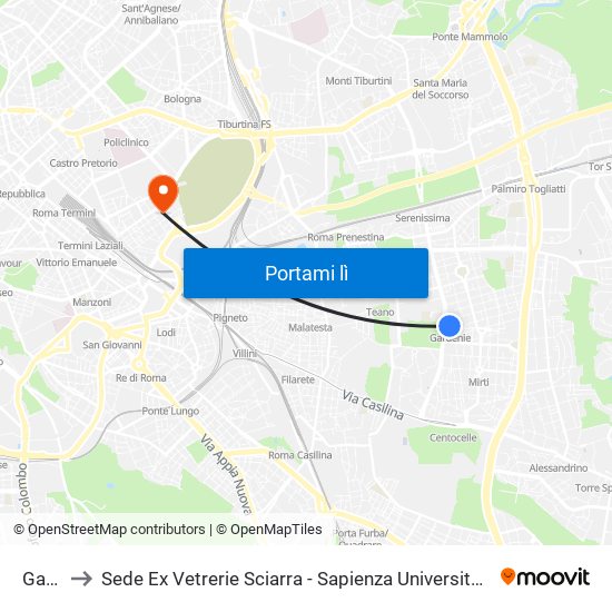 Gardenie to Sede Ex Vetrerie Sciarra - Sapienza Università Di Roma. Distaccamento Facoltà Di Lettere map