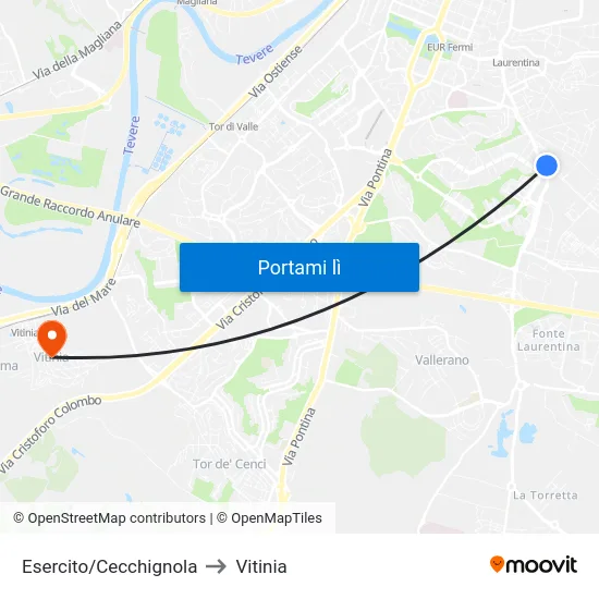Esercito/Cecchignola to Vitinia map