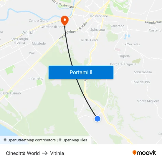 Cinecittà World to Vitinia map