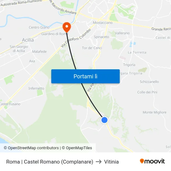 Roma | Castel Romano (Complanare) to Vitinia map