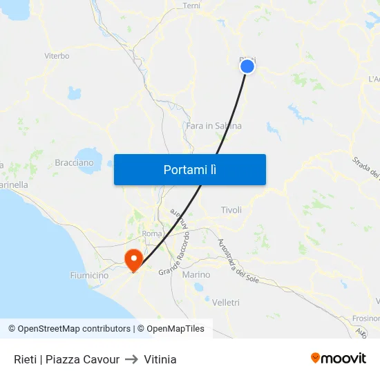 Rieti | Piazza Cavour to Vitinia map