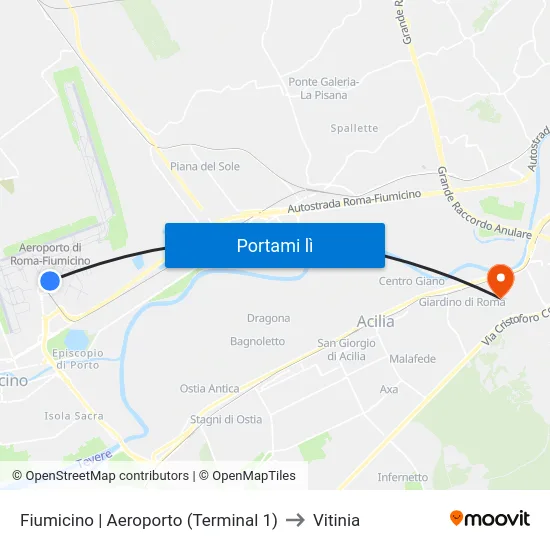 Fiumicino | Aeroporto (Terminal 1) to Vitinia map