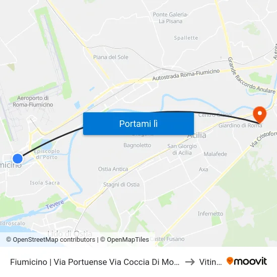 Fiumicino | Via Portuense Via Coccia Di Morto to Vitinia map