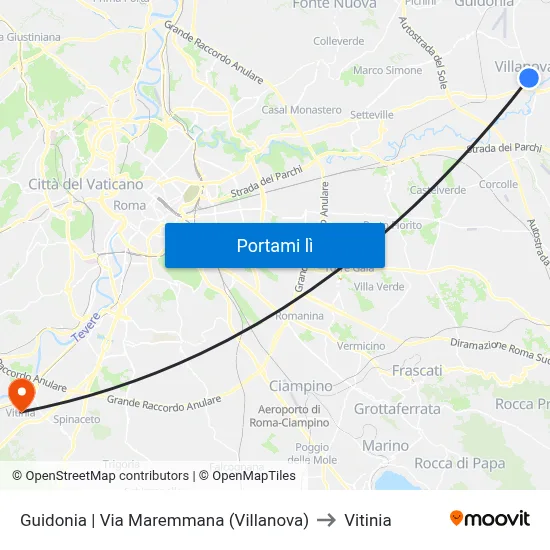 Guidonia | Via Maremmana (Villanova) to Vitinia map