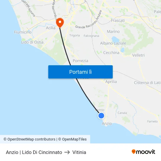 Anzio | Lido Di Cincinnato to Vitinia map