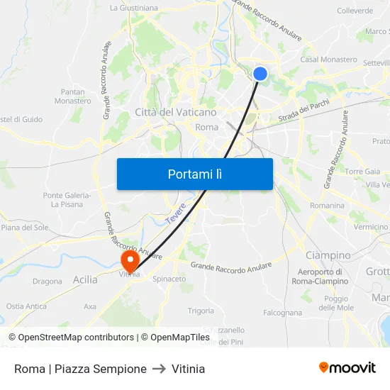 Roma | Piazza Sempione to Vitinia map