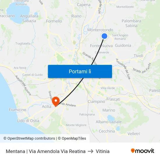 Mentana | Via Amendola Via Reatina to Vitinia map